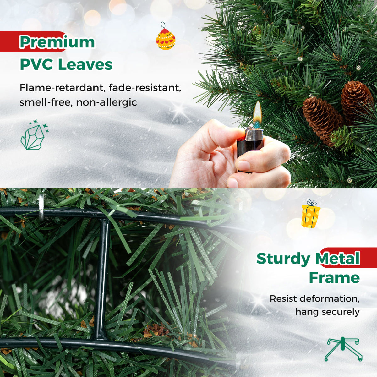 24 Inch Pre-Lit Artificial Christmas Wreath, Battery Operated