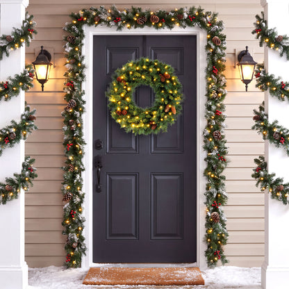 24 Inch Pre-Lit Artificial Christmas Wreath, Battery Operated