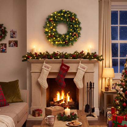 24 Inch Pre-Lit Artificial Christmas Wreath, Battery Operated
