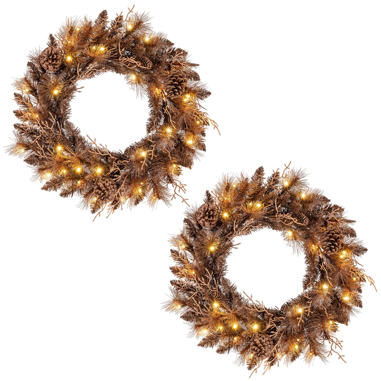 24 Inch Pre-lit Christmas Wreath with 105 Branch Tips and 35 Warm White LED Lights-2 pieces Christmas Decor & Accessories Options at Gallery Canada