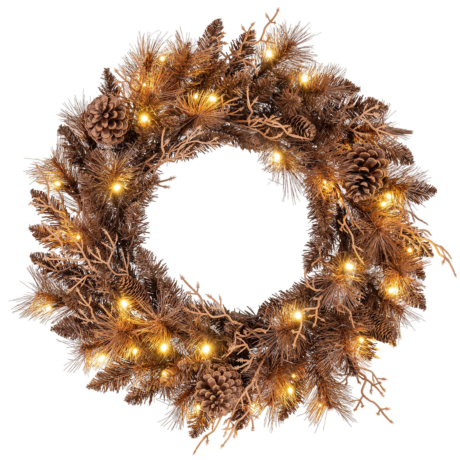 24 Inch Pre-lit Christmas Wreath with 105 Branch Tips and 35 Warm White LED Lights-1 piece Christmas Decor & Accessories Options at Gallery Canada