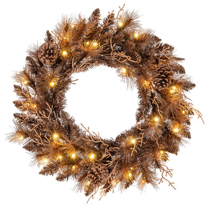 24 Inch Pre-lit Christmas Wreath with 105 Branch Tips and 35 Warm White LED Lights-1 piece Christmas Decor & Accessories at Gallery Canada