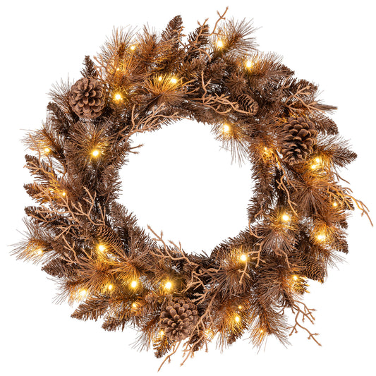 24 Inch Pre-lit Christmas Wreath with 105 Branch Tips and 35 Warm White LED Lights-1 piece Christmas Decor & Accessories Options at Gallery Canada