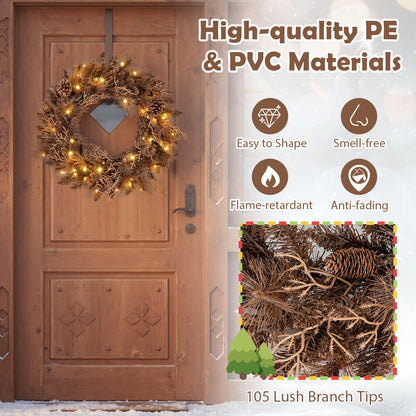 24 Inch Pre-lit Christmas Wreath with 105 Branch Tips and 35 Warm White LED Lights-2 pieces Christmas Decor & Accessories at Gallery Canada