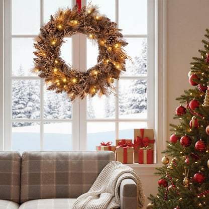 24 Inch Pre-lit Christmas Wreath with 105 Branch Tips and 35 Warm White LED Lights-2 pieces Christmas Decor & Accessories at Gallery Canada