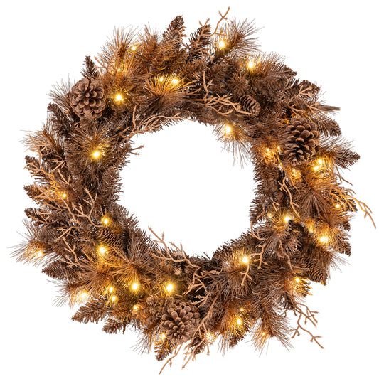 24 Inch Pre-lit Christmas Wreath with 105 Branch Tips and 35 Warm White LED Lights-1 piece Christmas Decor & Accessories Options at Gallery Canada