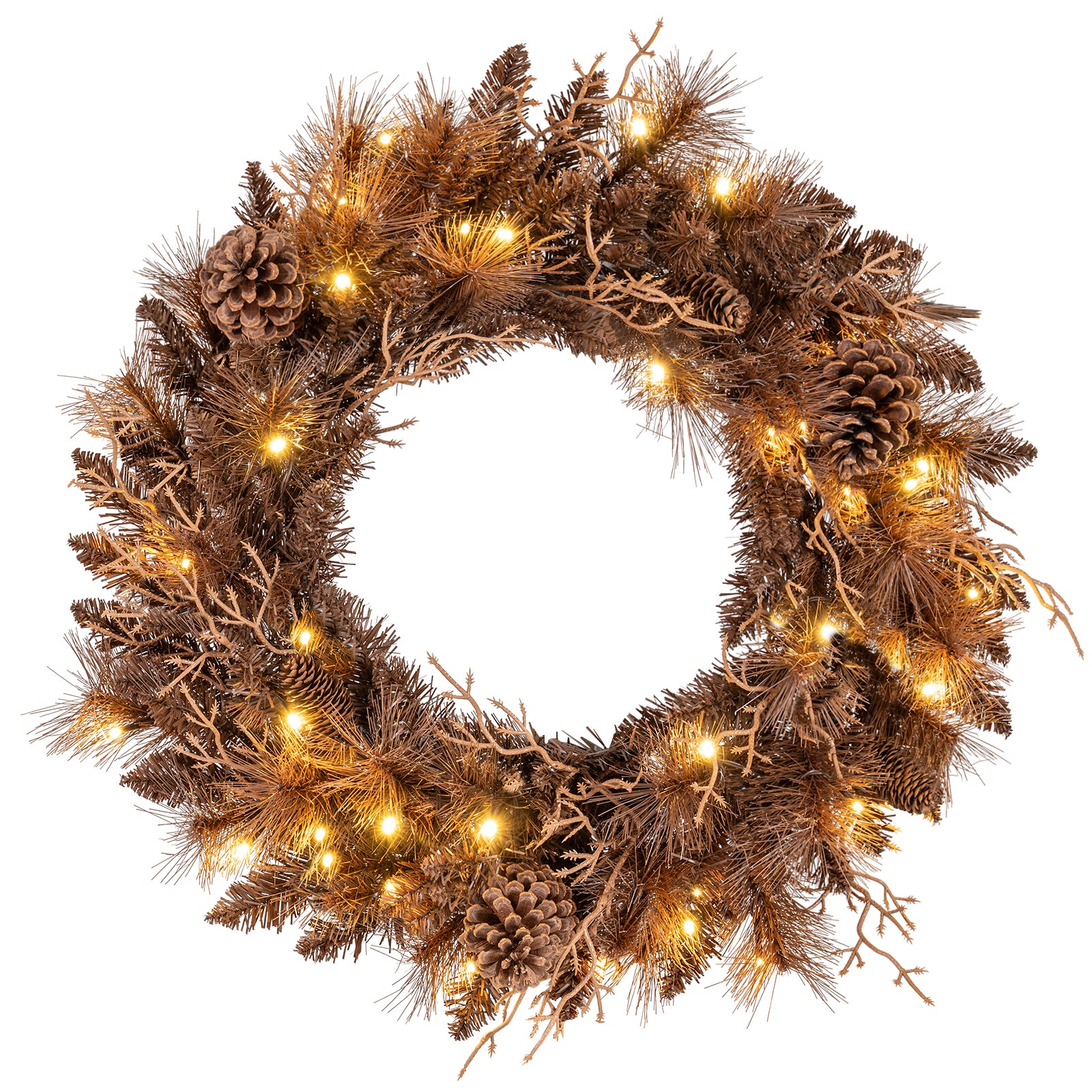 24 Inch Pre-lit Christmas Wreath with 105 Branch Tips and 35 Warm White LED Lights-1 piece Christmas Decor & Accessories at Gallery Canada