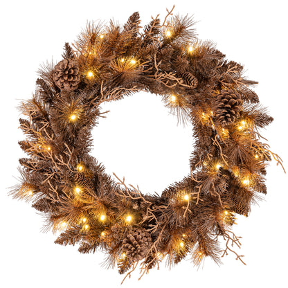 24 Inch Pre-lit Christmas Wreath with 105 Branch Tips and 35 Warm White LED Lights-1 piece Christmas Decor & Accessories at Gallery Canada