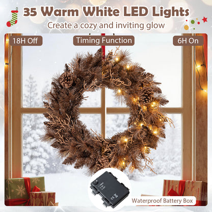 24 Inch Pre-lit Christmas Wreath with 105 Branch Tips and 35 Warm White LED Lights-1 piece Christmas Decor & Accessories at Gallery Canada