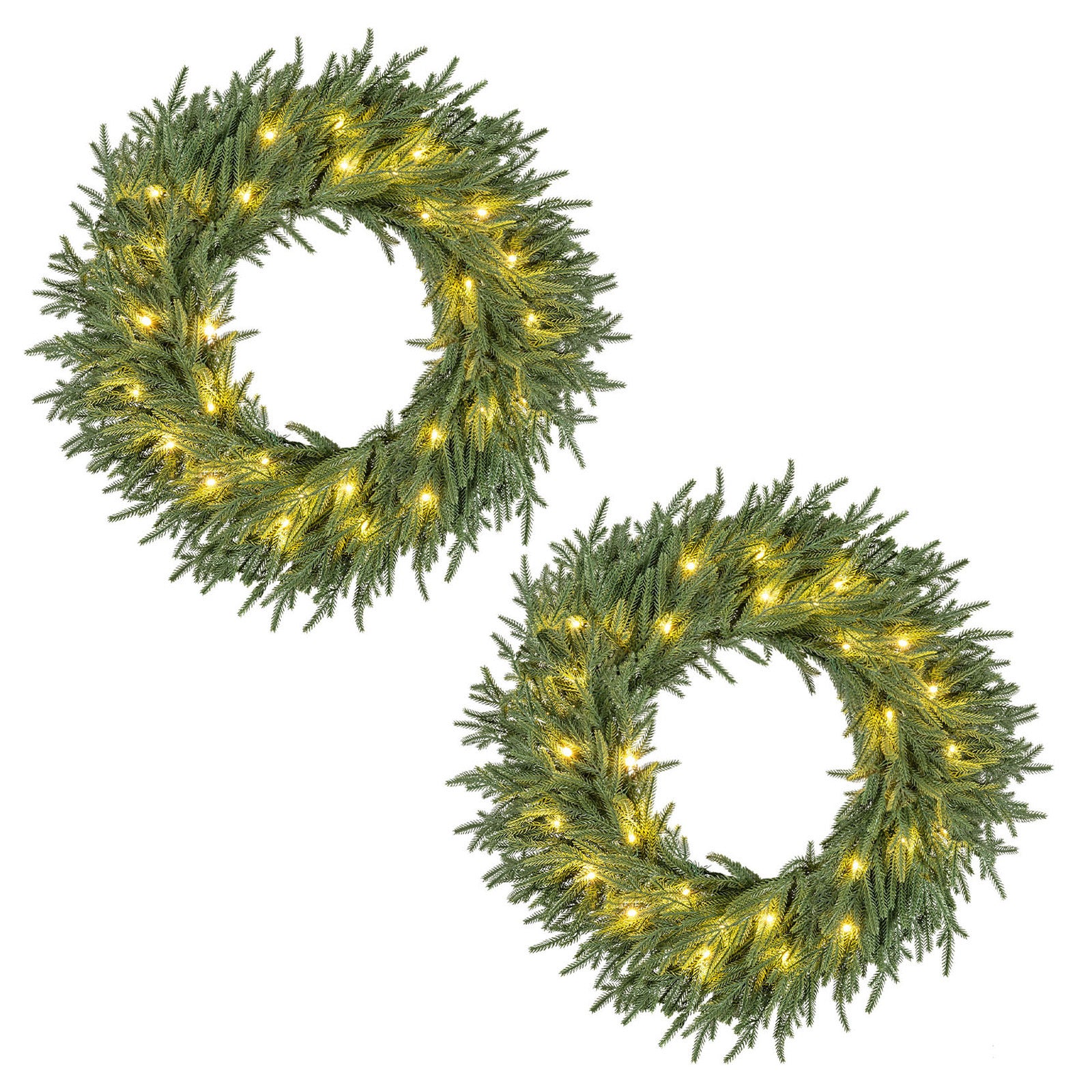 24 Inch Pre-lit Christmas Wreath with 108 Branch Tips and 35 Warm White LED Lights for Wall Window-2 piece Christmas Decor & Accessories at Gallery Canada