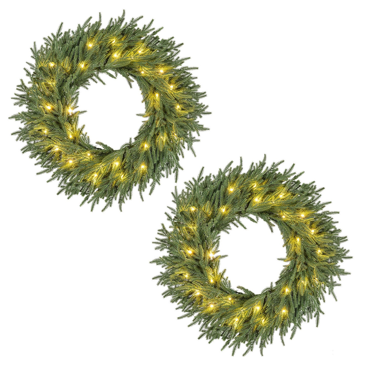 24 Inch Pre-lit Christmas Wreath with 108 Branch Tips and 35 Warm White LED Lights for Wall Window-2 piece Christmas Decor & Accessories Options at Gallery Canada