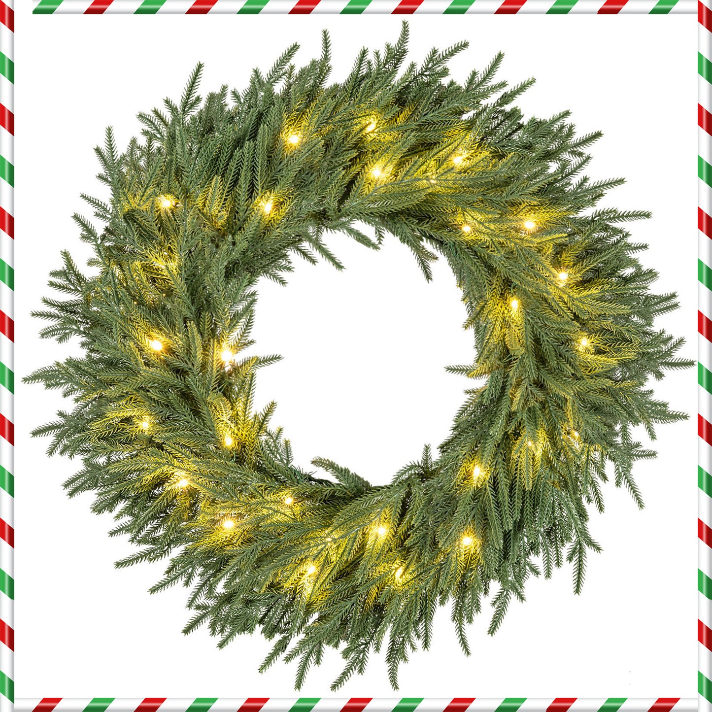 24-Inch Pre-Lit Christmas Wreath, 108 Branch Tips, 35 Warm White LED