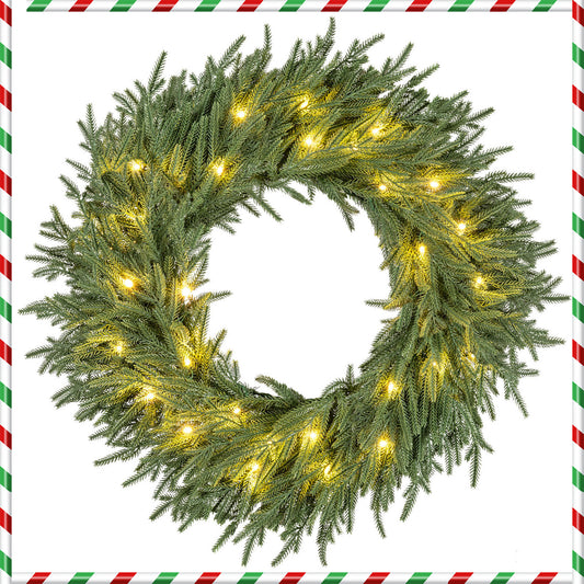 24-Inch Pre-Lit Christmas Wreath, 108 Branch Tips, 35 Warm White LED Christmas Decor & Accessories Green at Gallery Canada
