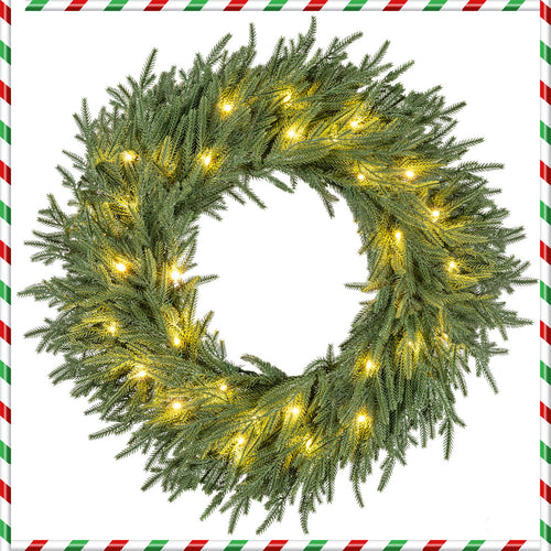 24-Inch Pre-Lit Christmas Wreath, 108 Branch Tips, 35 Warm White LED