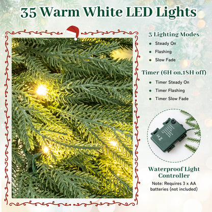 24-Inch Pre-Lit Christmas Wreath, 108 Branch Tips, 35 Warm White LED