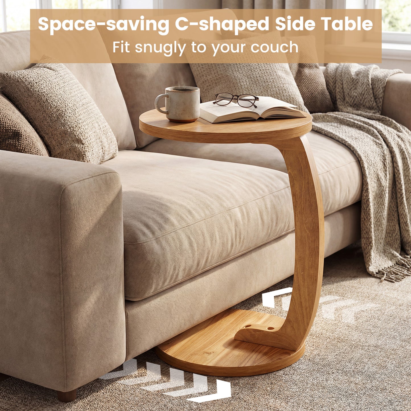 24 Inch Round C-Shaped Side Table, Thickened Top, Sturdy Base End & Side Tables at Gallery Canada