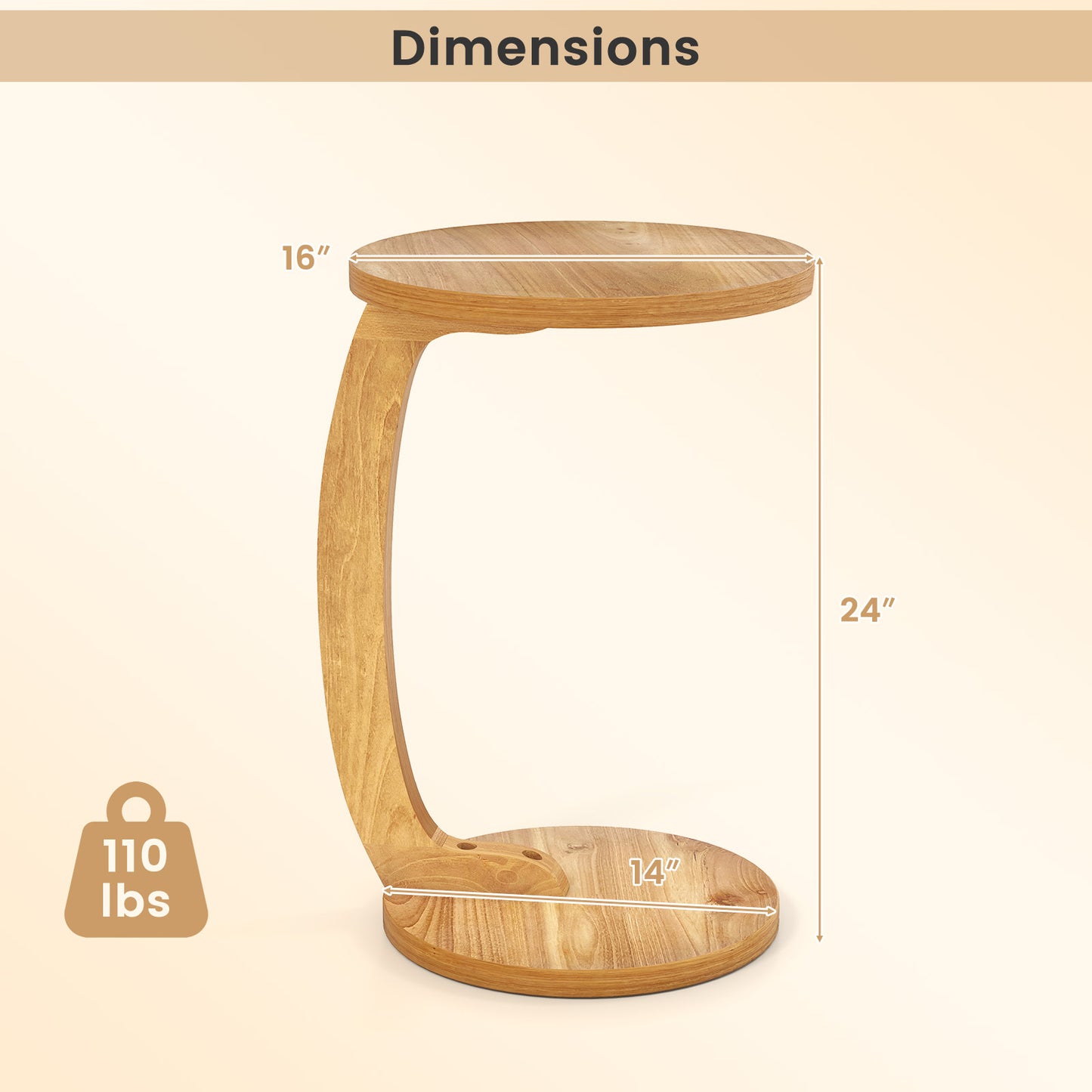 24 Inch Round C-Shaped Side Table, Thickened Top, Sturdy Base End & Side Tables at Gallery Canada