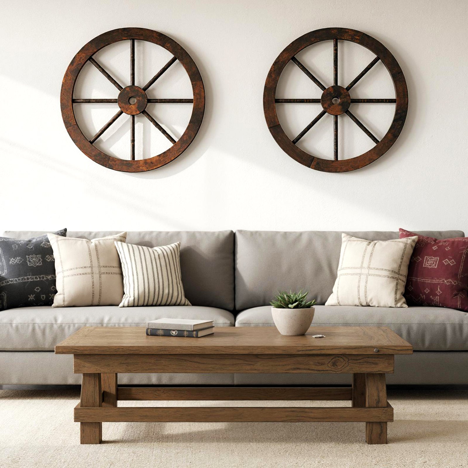 24-Inch Set of 2 Decorative Wooden Wagon Wheel, Carbonized Fir, Rustic Brown Outdoor Decor at Gallery Canada