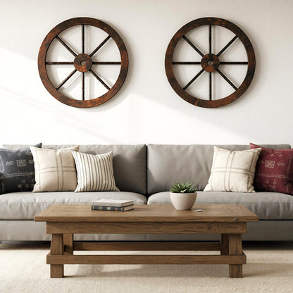 24-Inch Set of 2 Decorative Wooden Wagon Wheel, Carbonized Fir, Rustic Brown Outdoor Decor at Gallery Canada