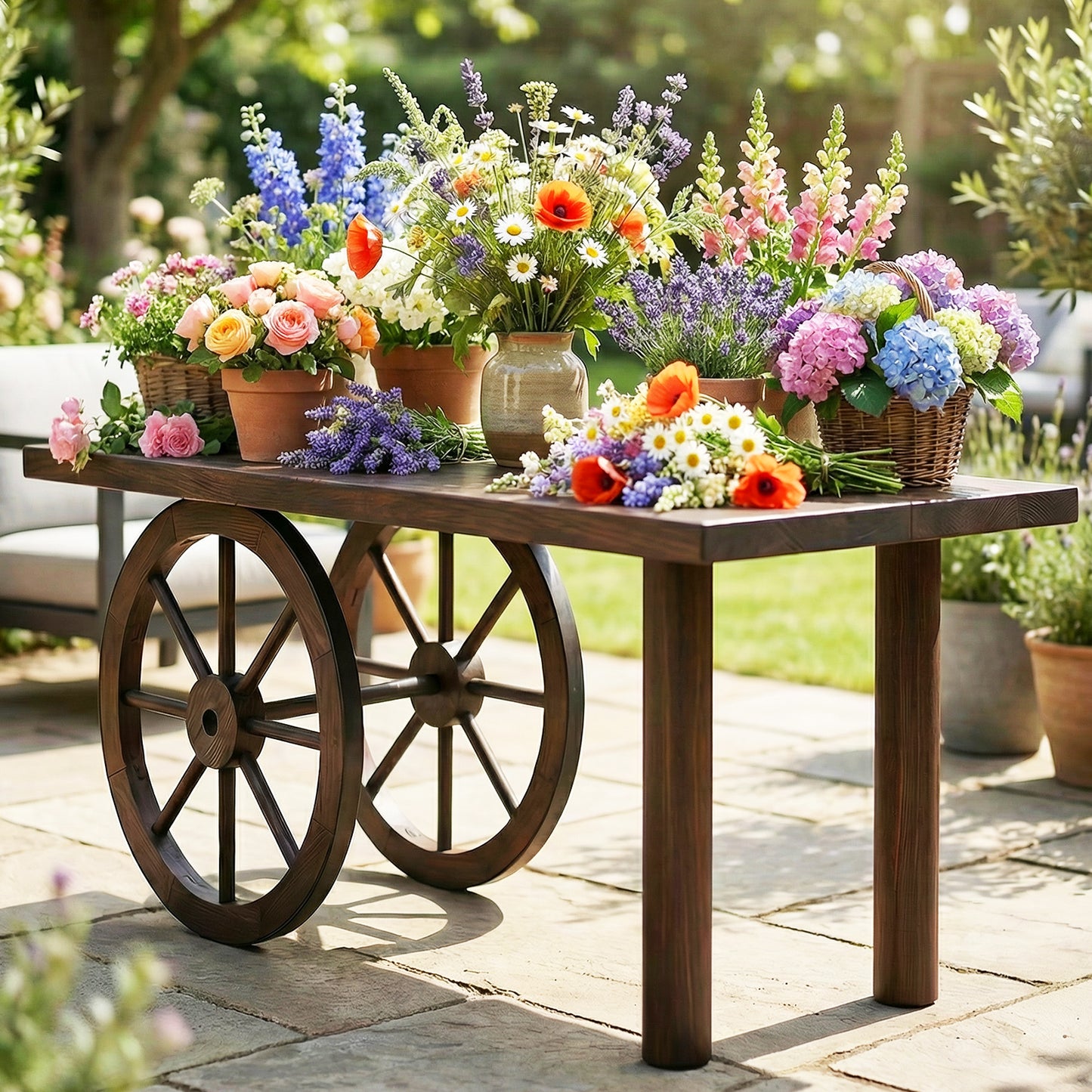 24-Inch Set of 2 Decorative Wooden Wagon Wheel, Carbonized Fir, Rustic Brown Outdoor Decor at Gallery Canada