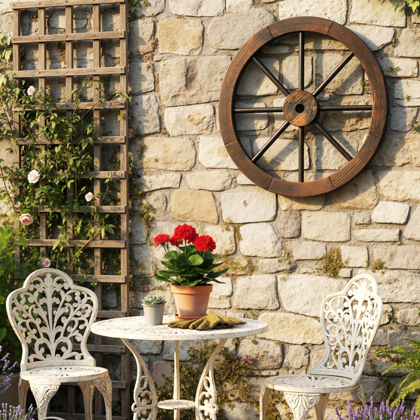 24-Inch Set of 2 Decorative Wooden Wagon Wheel, Carbonized Fir, Rustic Brown Outdoor Decor at Gallery Canada