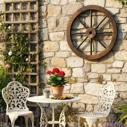 24-Inch Set of 2 Decorative Wooden Wagon Wheel, Carbonized Fir, Rustic Brown Outdoor Decor at Gallery Canada