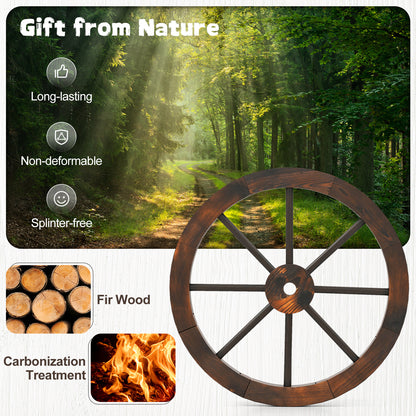 24-Inch Set of 2 Decorative Wooden Wagon Wheel, Carbonized Fir, Rustic Brown Outdoor Decor at Gallery Canada