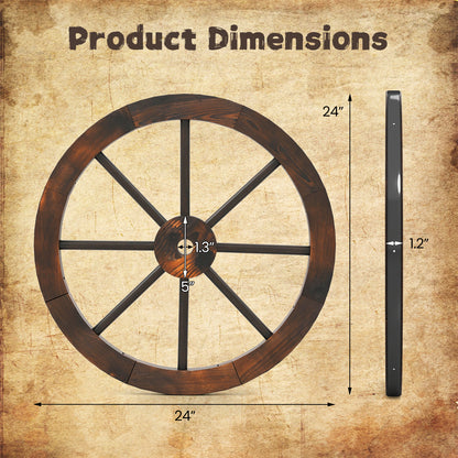24-Inch Set of 2 Decorative Wooden Wagon Wheel, Carbonized Fir, Rustic Brown Outdoor Decor at Gallery Canada