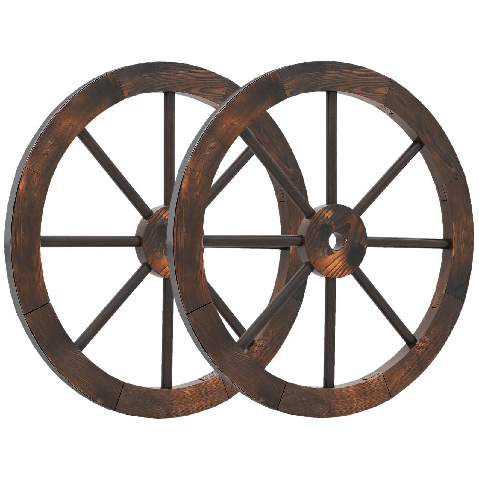 24-Inch Set of 2 Decorative Wooden Wagon Wheel, Carbonized Fir, Rustic Brown Outdoor Decor Rustic Brown at Gallery Canada