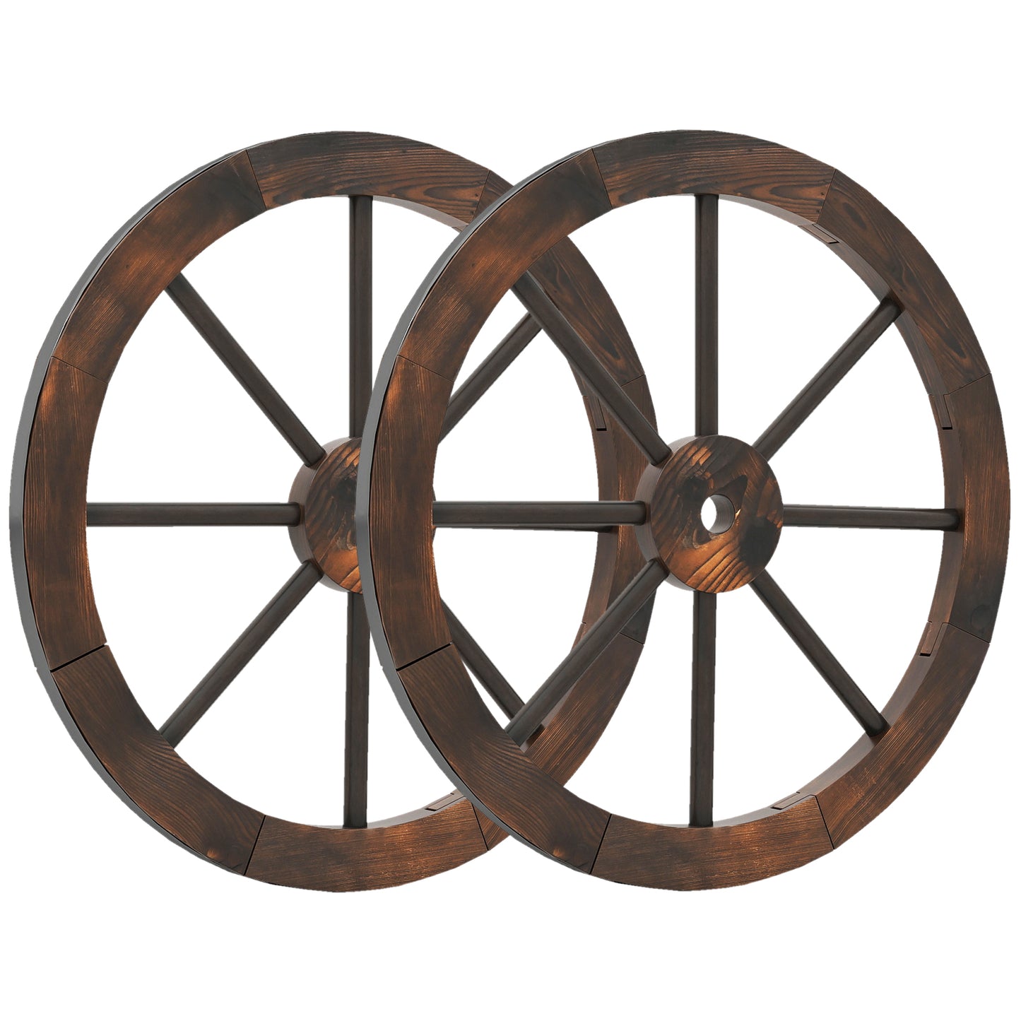 24-Inch Set of 2 Decorative Wooden Wagon Wheel, Carbonized Fir, Rustic Brown Outdoor Decor Rustic Brown at Gallery Canada