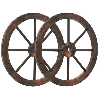 24-Inch Set of 2 Decorative Wooden Wagon Wheel, Carbonized Fir, Rustic Brown Outdoor Decor Rustic Brown at Gallery Canada