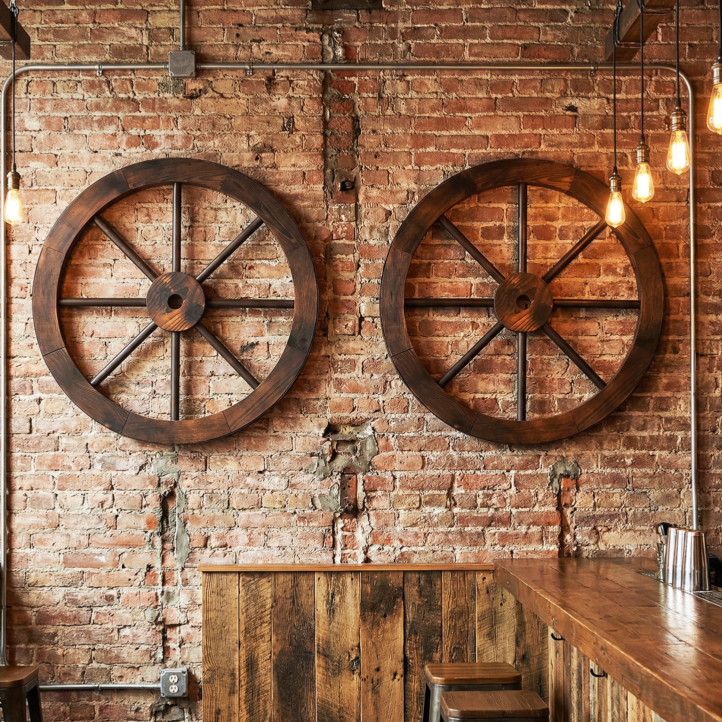 24 Inch Set of 4 Decorative Wooden Wagon Wheel Carbonized Solid Fir Wood, Rustic Brown Outdoor Decor at Gallery Canada