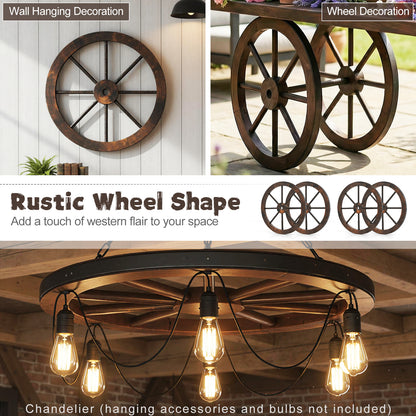 24 Inch Set of 4 Decorative Wooden Wagon Wheel Carbonized Solid Fir Wood, Rustic Brown Outdoor Decor at Gallery Canada