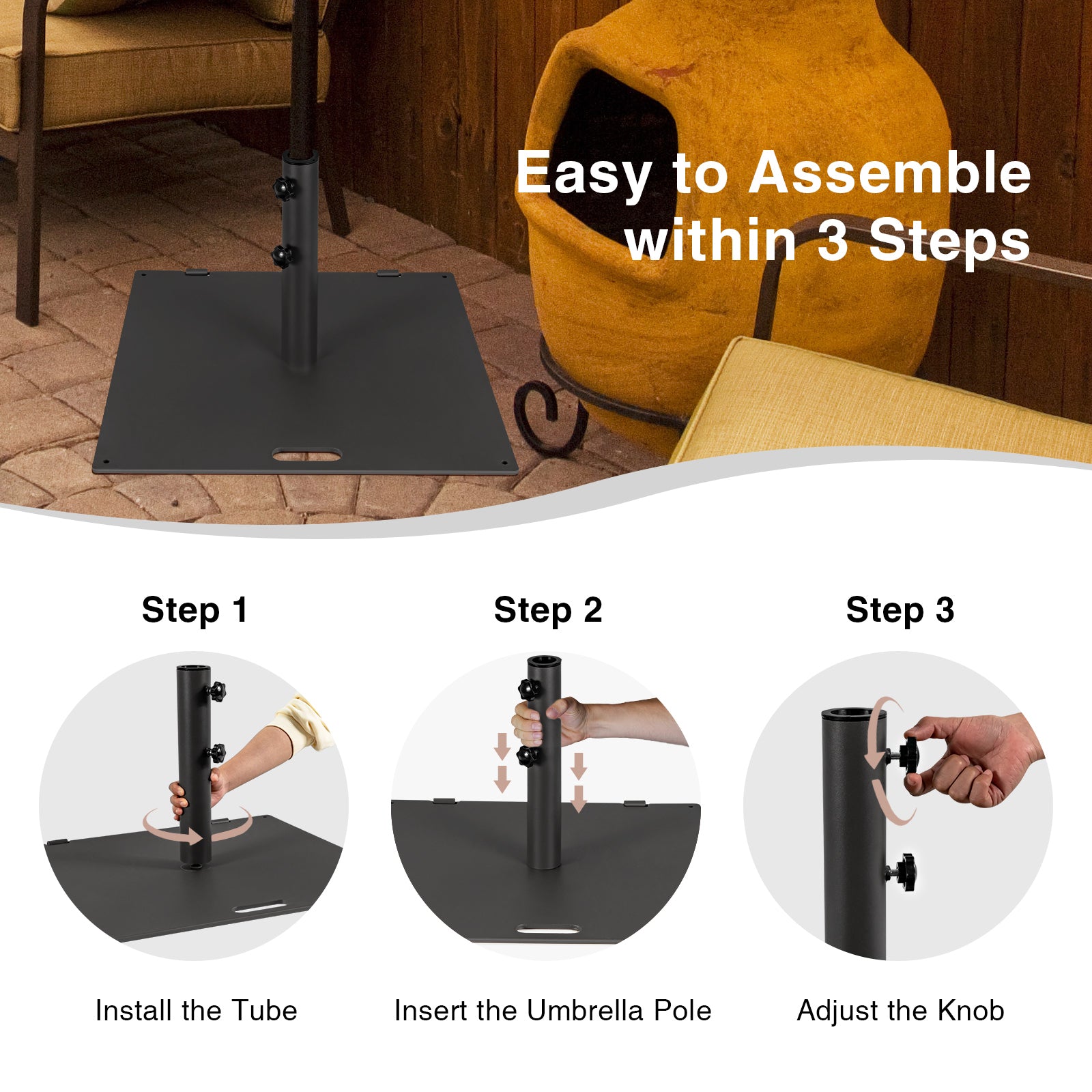 24 Inch Square Patio Umbrella Base 50 LBS Weighted, Black Outdoor Umbrella Bases at Gallery Canada
