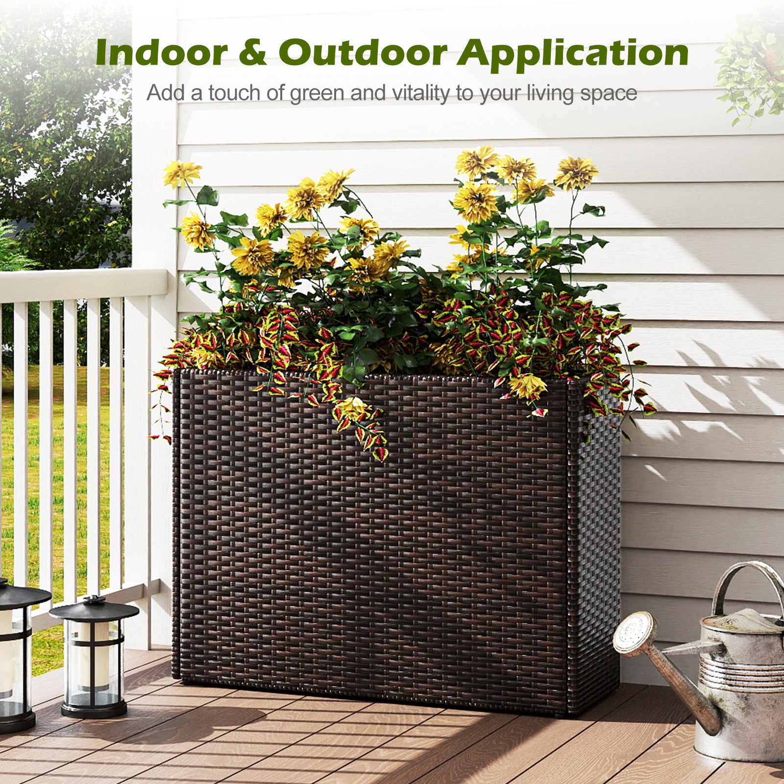 24 Inch Tall Raised Garden Bed All-Weather PE Rattan Wicker Flowerpot with Liner Raised Garden Beds at Gallery Canada