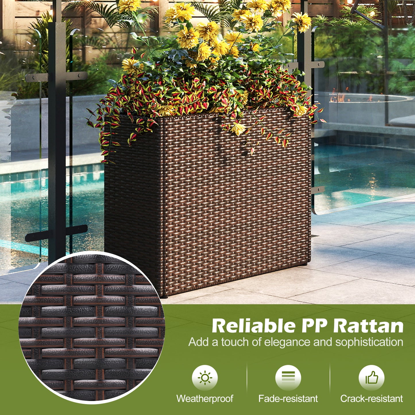 24 Inch Tall Raised Garden Bed All-Weather PE Rattan Wicker Flowerpot with Liner Raised Garden Beds at Gallery Canada