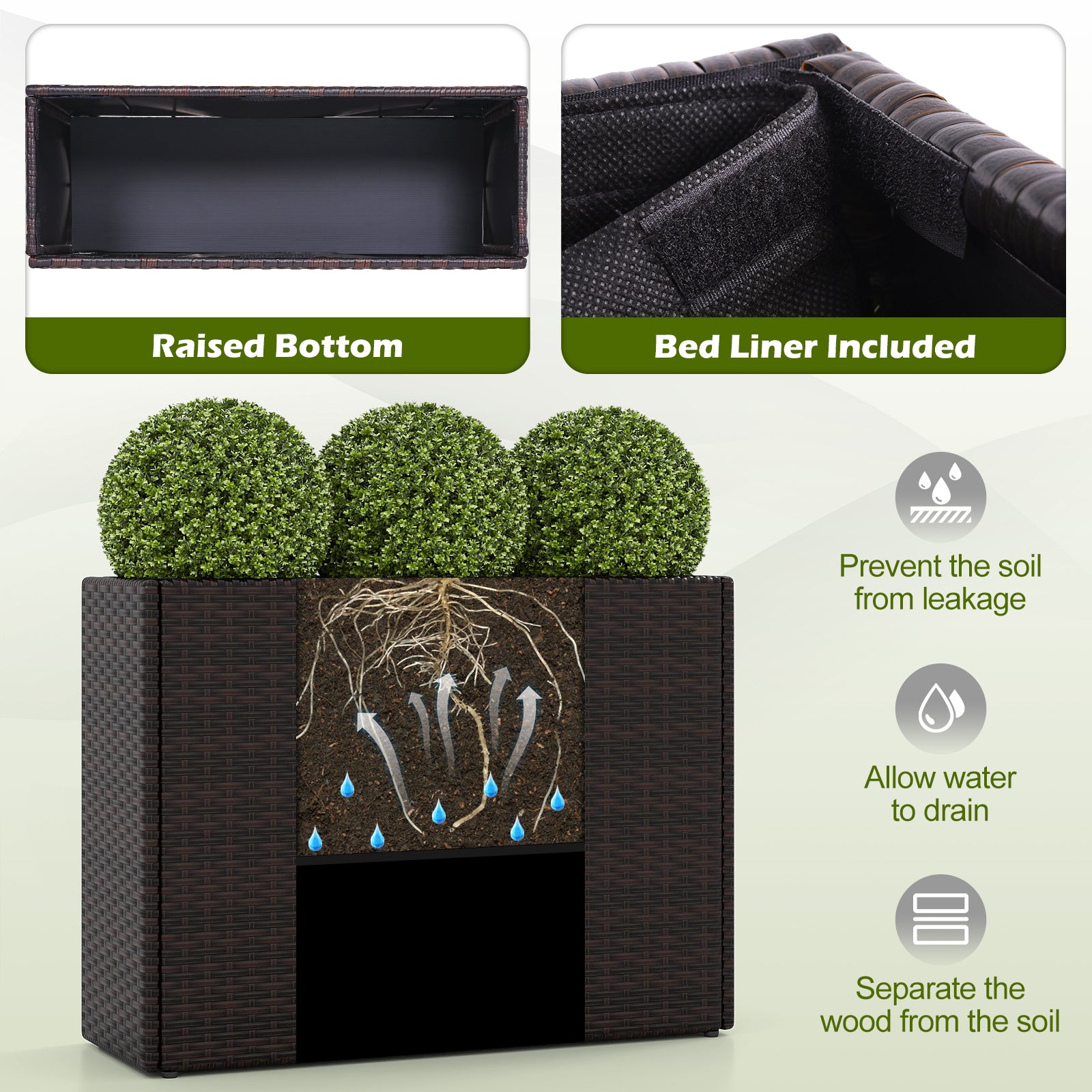 24 Inch Tall Raised Garden Bed All-Weather PE Rattan Wicker Flowerpot with Liner Raised Garden Beds at Gallery Canada