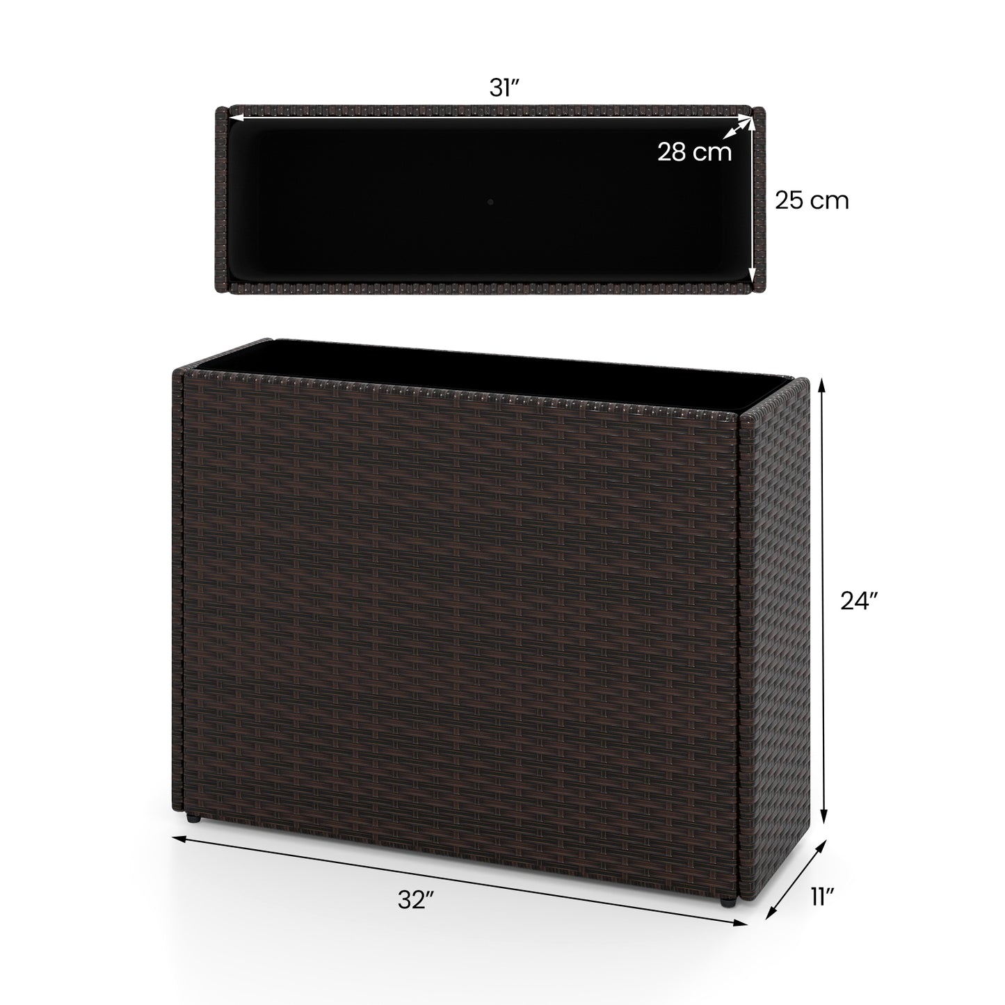 24 Inch Tall Raised Garden Bed All-Weather PE Rattan Wicker Flowerpot with Liner Raised Garden Beds at Gallery Canada