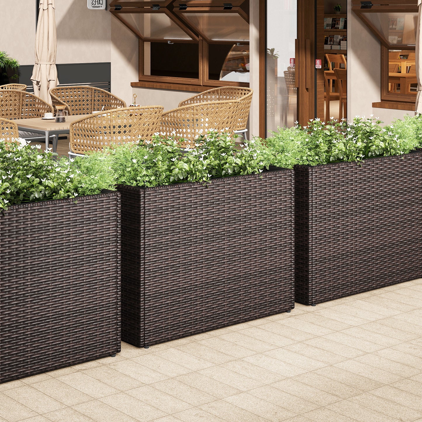 24 Inch Raised Garden Bed, All-Weather PE Rattan Wicker Flowerpot With Liner Raised Garden Beds at Gallery Canada