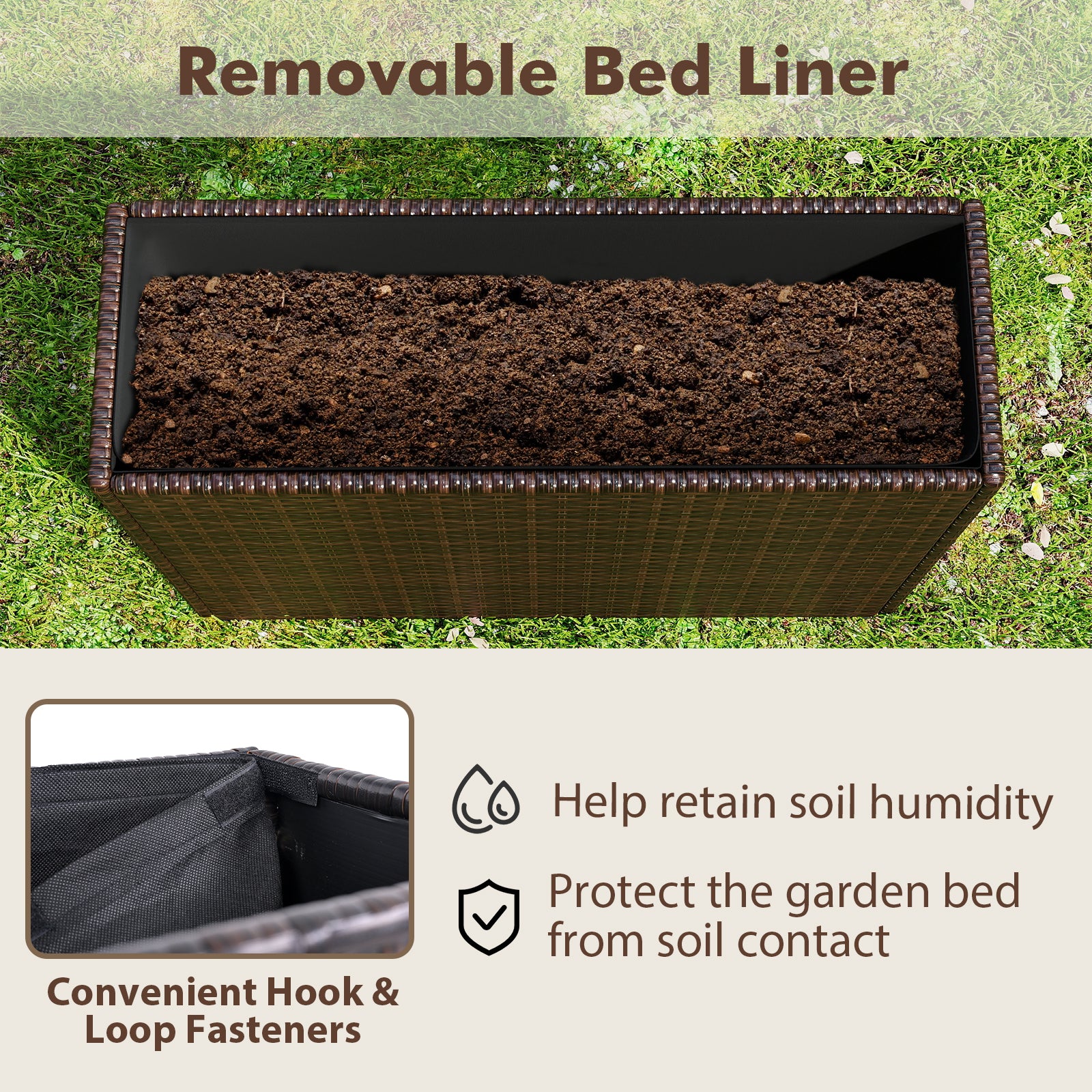 24 Inch Raised Garden Bed, All-Weather PE Rattan Wicker Flowerpot With Liner Raised Garden Beds at Gallery Canada