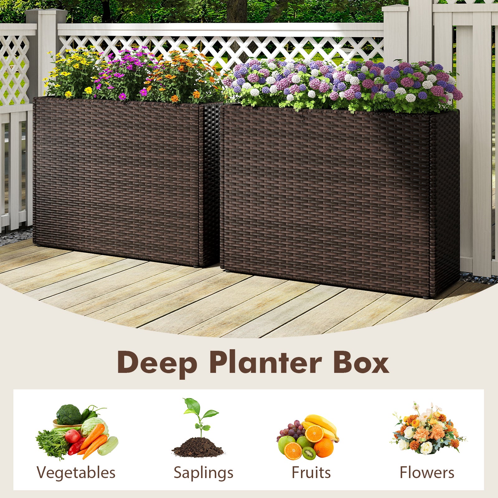 24 Inch Raised Garden Bed, All-Weather PE Rattan Wicker Flowerpot With Liner Raised Garden Beds at Gallery Canada
