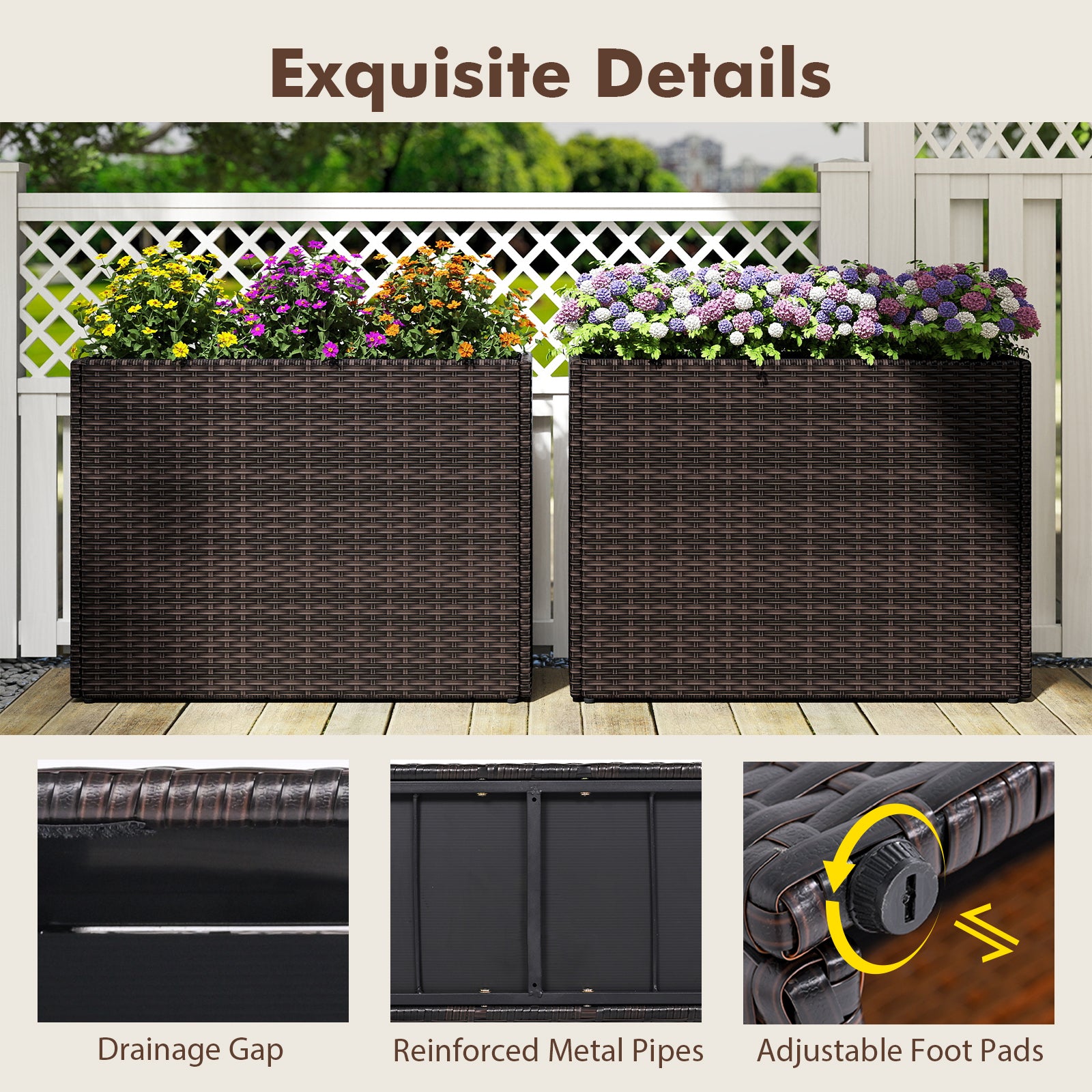 24 Inch Raised Garden Bed, All-Weather PE Rattan Wicker Flowerpot With Liner Raised Garden Beds at Gallery Canada