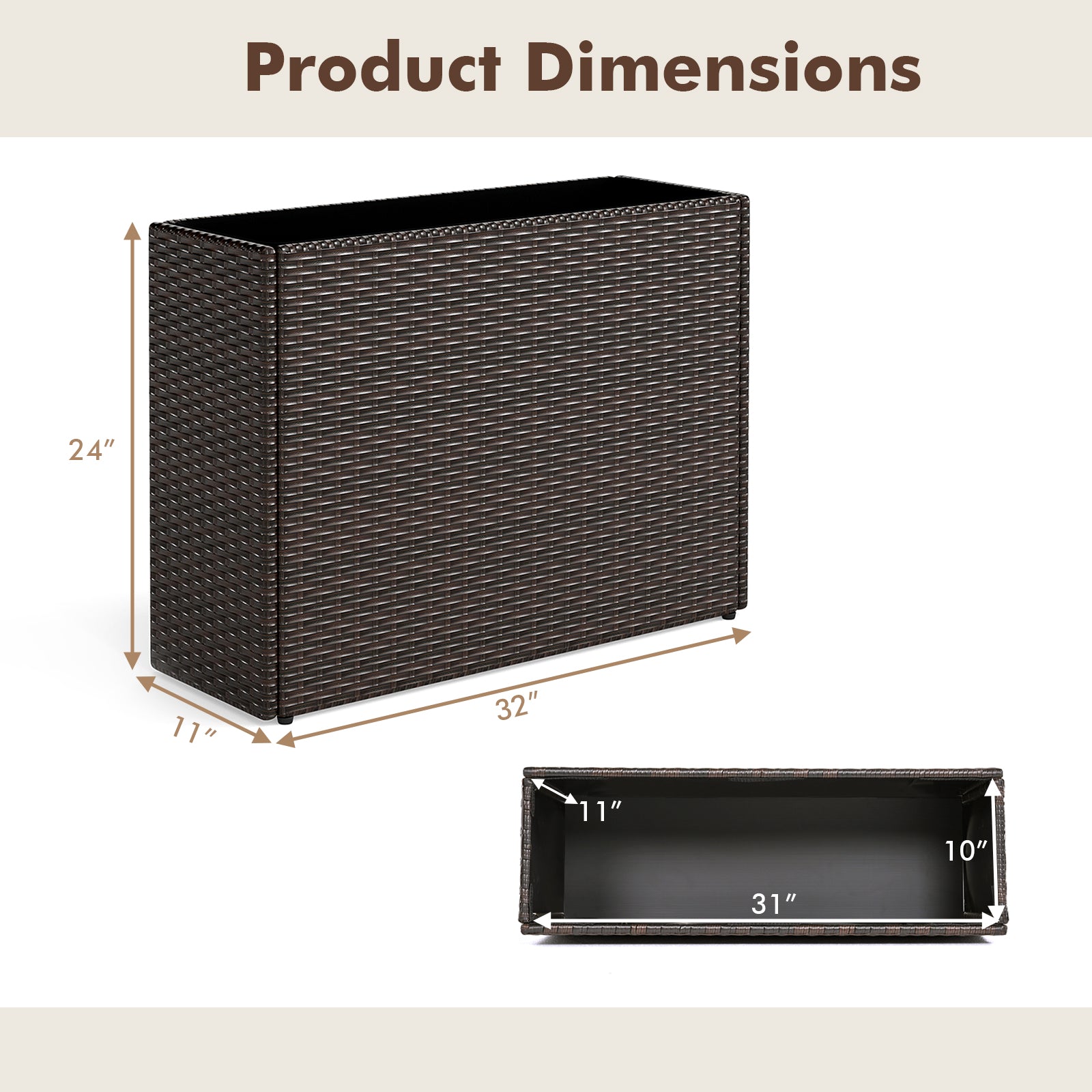 24 Inch Raised Garden Bed, All-Weather PE Rattan Wicker Flowerpot With Liner Raised Garden Beds at Gallery Canada