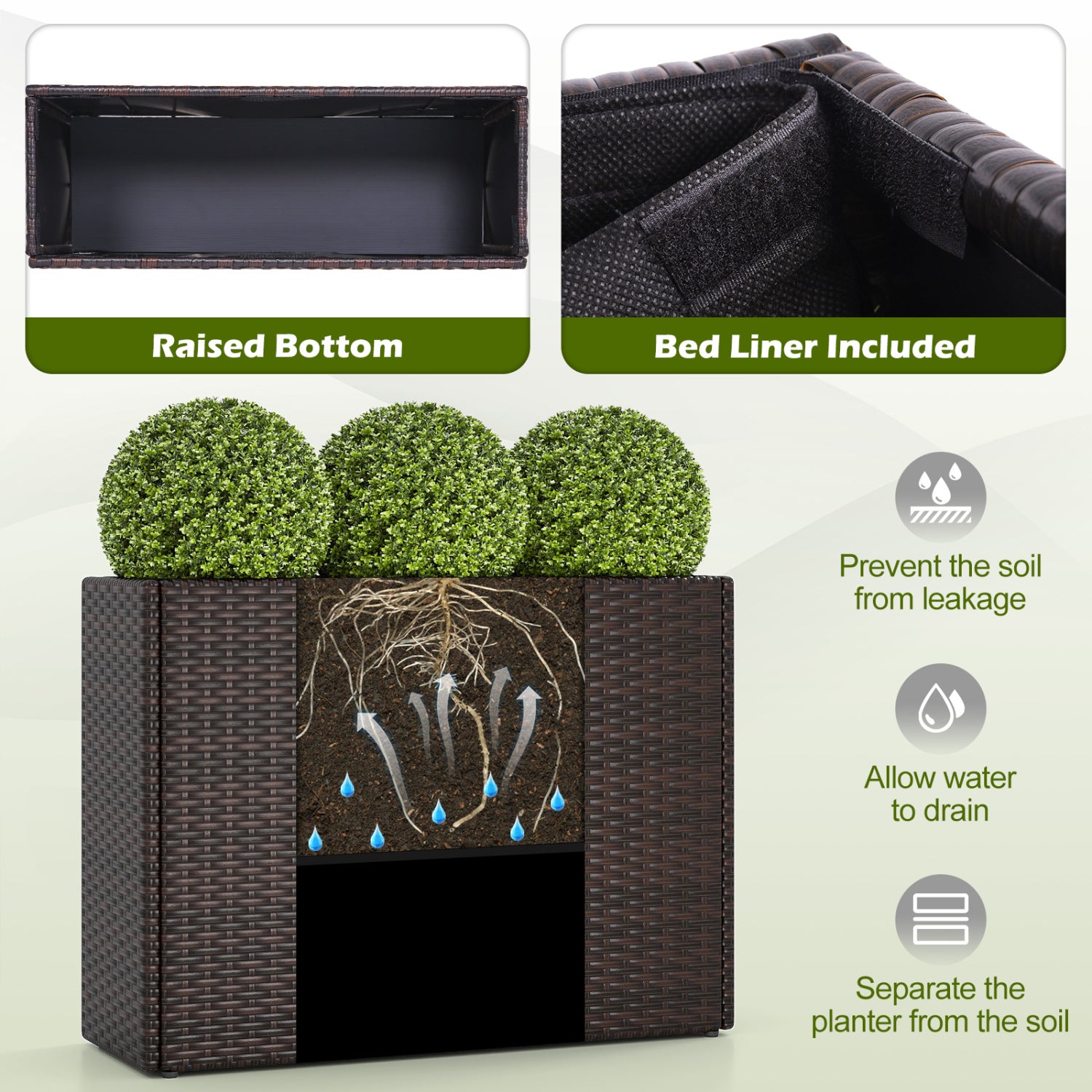 24 Inch Raised Garden Bed, All-Weather PE Rattan Wicker Flowerpot With Liner Raised Garden Beds at Gallery Canada