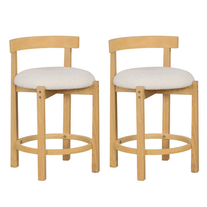 24 Inch Teddy Velvet Upholstered Counter Height Bar Stools with Backrests and Footrests-Set of 2, White Bar Stools White at Gallery Canada