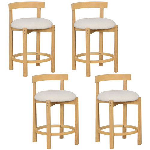 24 Inch Teddy Velvet Upholstered Counter Height Bar Stools with Backrests and Footrests-Set of 4, White