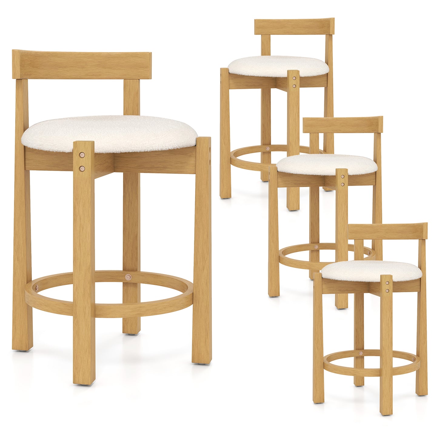 24 Inch Teddy Velvet Counter Height Bar Stools, Set of 4, White Bar Stools White at Gallery Canada