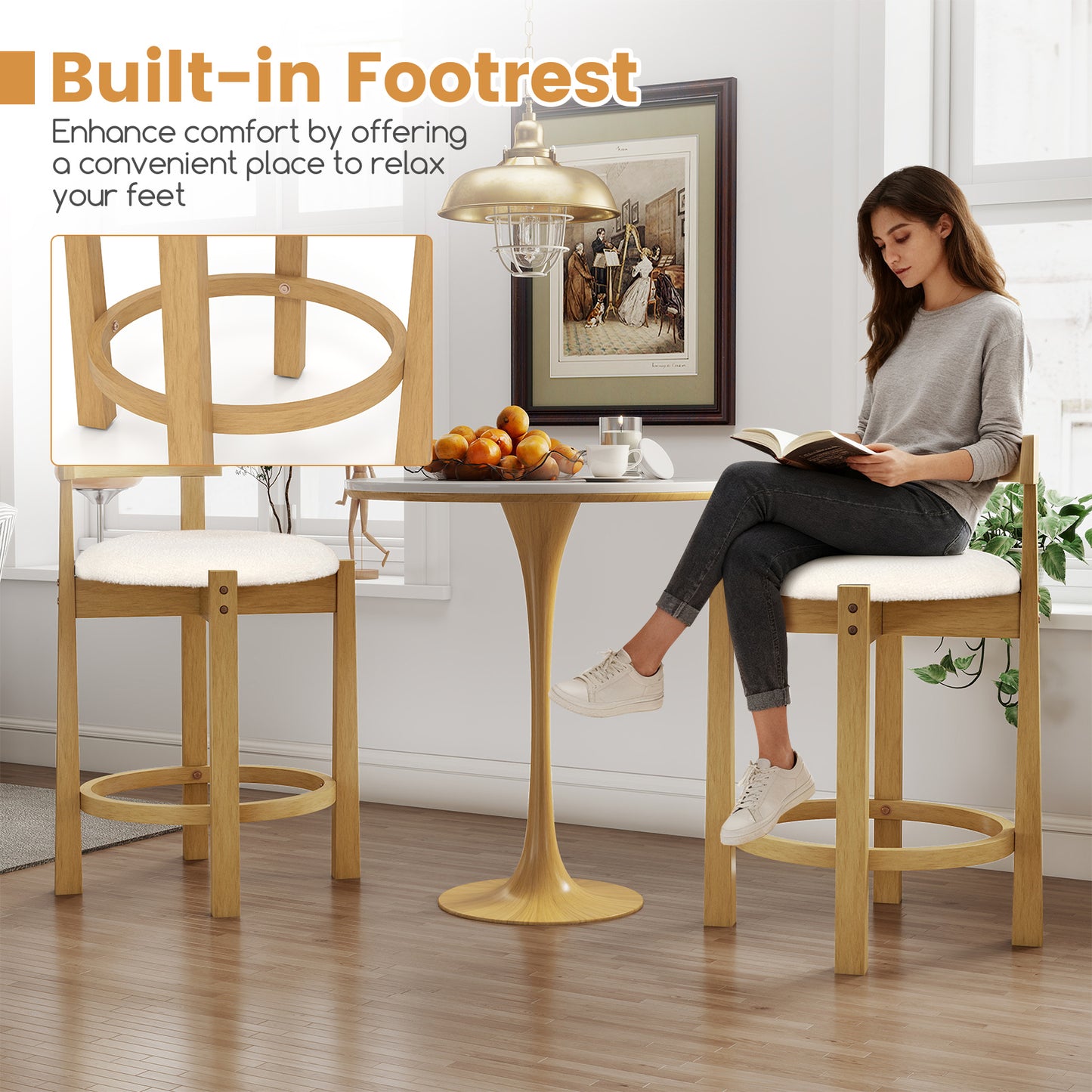 24 Inch Teddy Velvet Counter Height Bar Stools, Set of 4, White Bar Stools at Gallery Canada