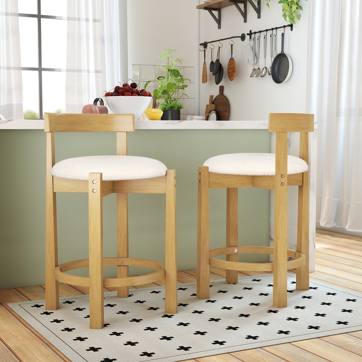 24 Inch Teddy Velvet Counter Height Bar Stools, Set of 4, White Bar Stools at Gallery Canada