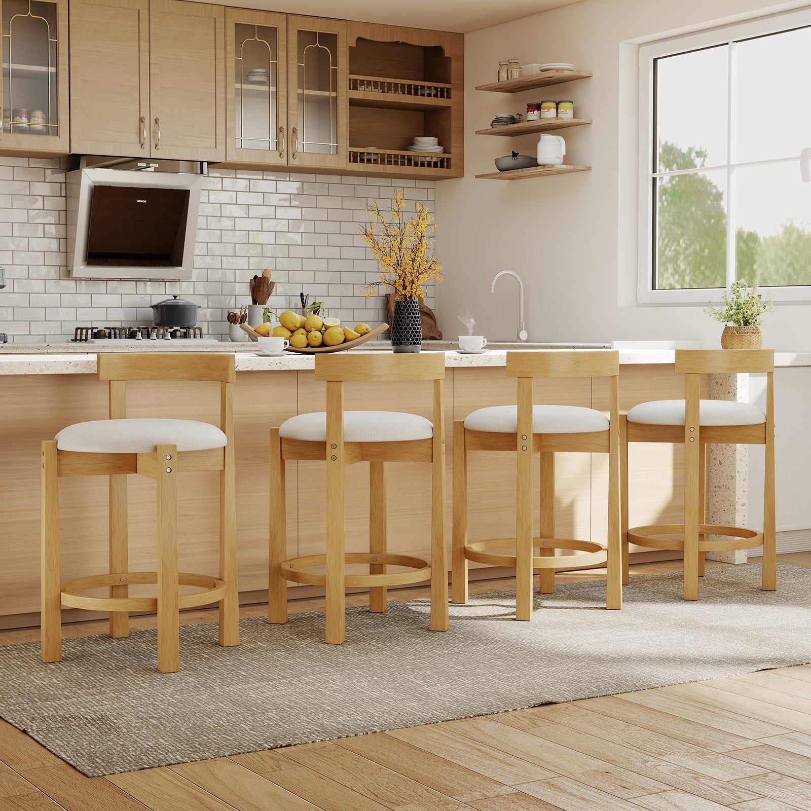 24 Inch Teddy Velvet Counter Height Bar Stools, Set of 4, White Bar Stools at Gallery Canada